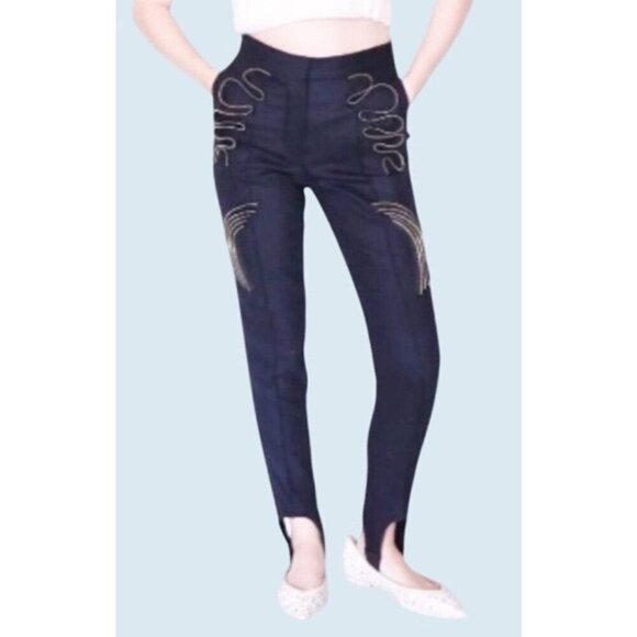 Stella McCartney Navy Zipper Ruffle Detail Stirrup Pants Size Small - Picture 1 of 8